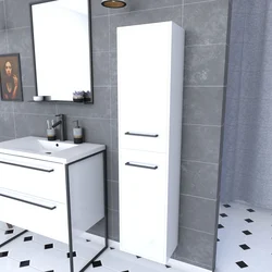 Colonne de salle de bain blanche 30x35x150 cm - 2 portes blanches poignees noir mat - STRUCTURA P015