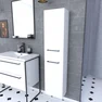 Colonne de salle de bain blanche 30x35x150 cm - 2 portes blanches poignees noir mat - STRUCTURA P015