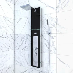 Colonnne de douche à hyrdomassage - 22x125cm - en verre trempé avec plaque inox - ALPHA BLACK