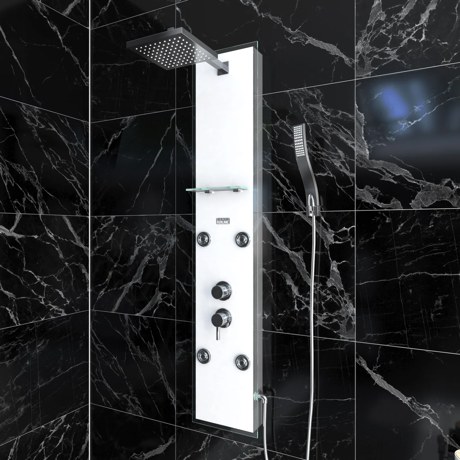 Colonnne de douche a hyrdomassage - 22x125cm - en verre trempe + buses hydromassantes- EPSILON WHITE Colonnne de douche a hyrdomassage - 22x125cm - en verre trempe + buses hydromassantes- EPSILON WHITE