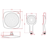 Douche de tête carrée et douchette a main picots anticalcaires - GREEN SHOWER CONCEPT