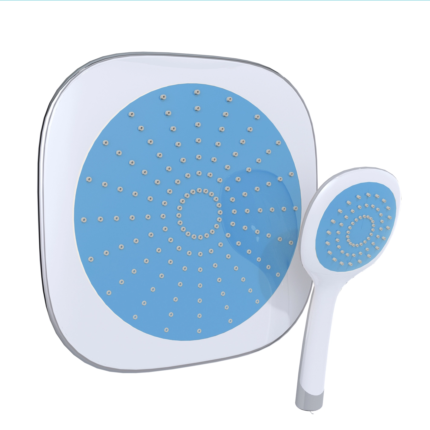 Douche de tête carrée et douchette a main picots anticalcaires - BLEU SHOWER CONCEPT