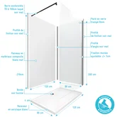 Ensemble complet douche à l'Italiennne avec Receveur 90x120 + Paroi transparent + Panneaux muraux