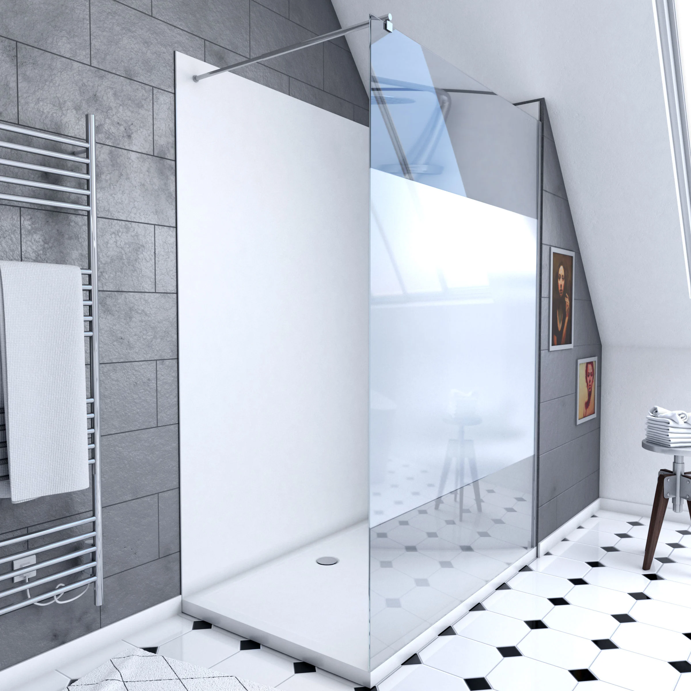 Pack douche à l'Italienne 90x120 - Kit Panneaux muraux Blanc/Chrome + receveur + Paroi Depolie 8 mm