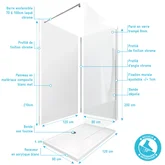 Ensemble complet douche à l'Italiennne avec Receveur 90x120 + Paroi depolie + Panneaux muraux