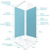 Ensemble complet douche à l'Italiennne avec Receveur 90x90 + Paroi chrome + Panneaux muraux