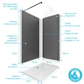 Ensemble complet douche à l'Italiennne avec Receveur 90x120 + Paroi transparent + Panneaux muraux