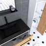 Ensemble de salle de bain 80 cm chêne naturel + vasque noir + miroir LED + colonne de rangement