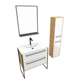 Ensemble de salle de bain 80cm + vasque blanche 80x50 + tiroir blanc mat + miroir + colonne