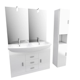 Ensemble de salle de bain blanc 120cm - Double vasque céramique + miroir LED + colonne 2 portes