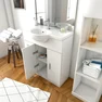 Ensemble de salle de bain blanc 80cm + vasque en céramique blanche + miroir LED + colonne 2 portes