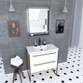 Ensemble de salle de bain blanc 80cm+ vasque en resine blanche 80x50 + tiroirs blanc mat + mirroir