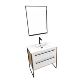 Ensemble de salle de bain blanc 80cm+ vasque en resine blanche 80x50 + tiroirs blanc mat + mirroir