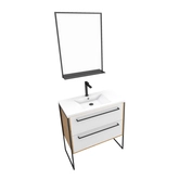 Ensemble de salle de bain blanc 80cm+ vasque en resine blanche 80x50 + tiroirs blanc mat + mirroir