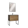Ensemble de salle de bain - vasque effet pierre 80x50 - 2 tiroirs chêne naturel - miroir