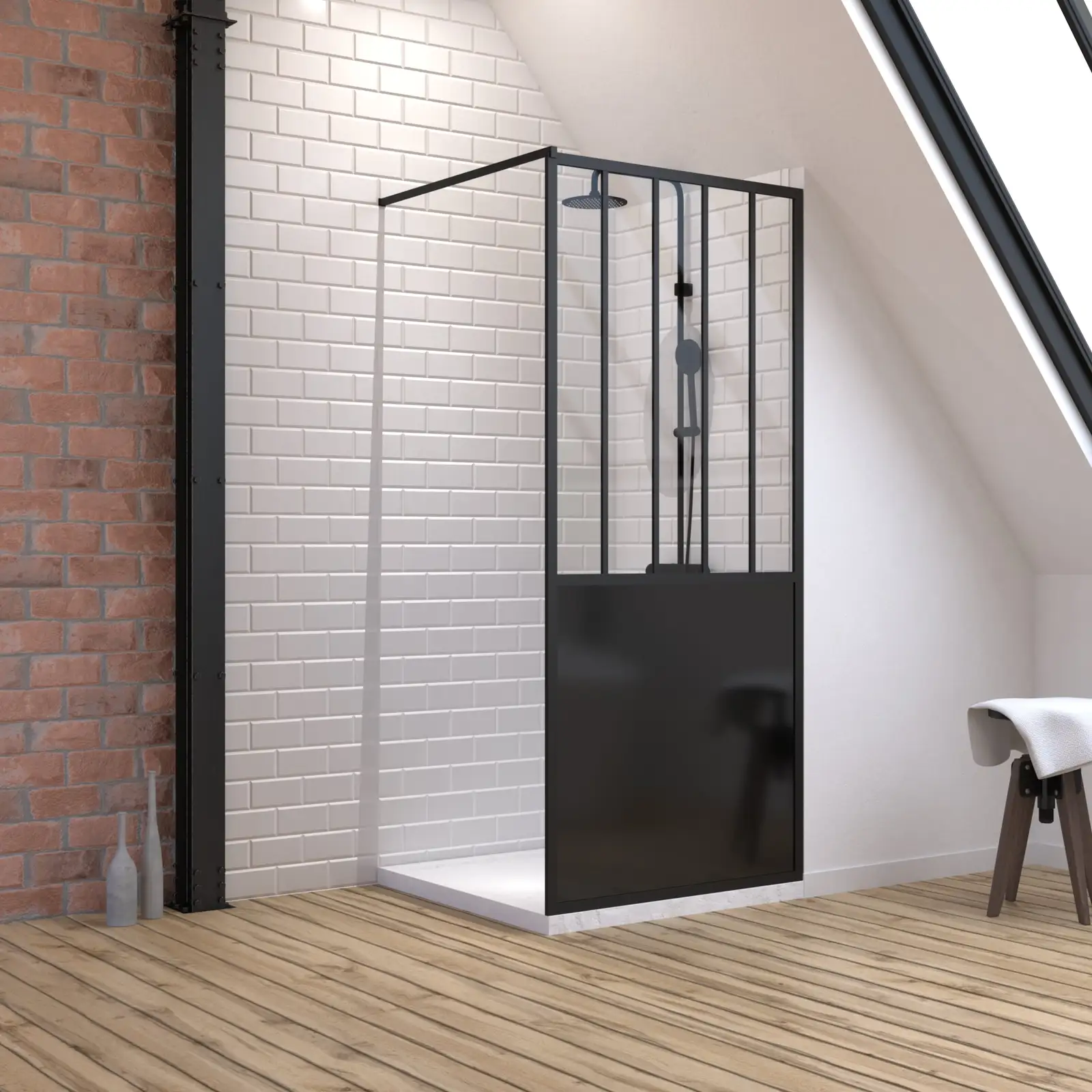 Ensemble douche à l'italienne avec Receveur blanc 90x90 + paroi atelier 90cm Ensemble douche à l'italienne avec Receveur blanc 90x90 + paroi atelier 90cm