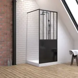Ensemble douche à l'italienne avec Receveur haut blanc 90x90 + paroi atelier 90cm