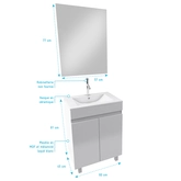 Ensemble meuble de salle de bain 60x45x81-meuble MDF-melamine brillant blanc-vasque ceramique+miroir