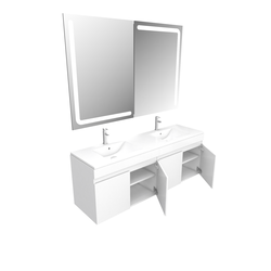 Ensemble Meuble de salle de bain blanc 120cm suspendu a portes + vasque ceramique blanche + miroir