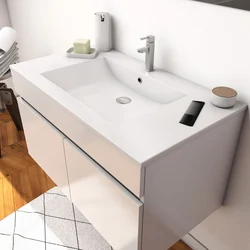 Ensemble Meuble de salle de bain blanc 60cm suspendu a portes + vasque ceramique blanche + miroir