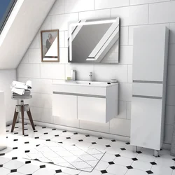 Ensemble Meuble de salle de bain blanc 60cm suspendu a portes + vasque ceramique blanche + miroir