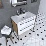 Ensemble Meuble de salle de bain blanc 80cm + vasque en résine blanche 80x50 + tiroirs blanc mat
