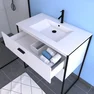 Ensemble meuble de salle de bain - Blanc avec pieds style industriel - 2 tiroirs - vasque blanche