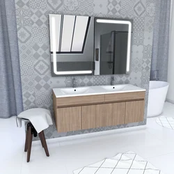 Ensemble Meuble de salle de bain chene celtique 120cm suspendu + vasque ceramique blanche + miroir