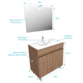 Ensemble Meuble de salle de bain chene celtique 60cm sur pied + vasque ceramique blanche + miroir