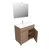 Ensemble Meuble de salle de bain chene celtique 60cm sur pied + vasque ceramique blanche + miroir