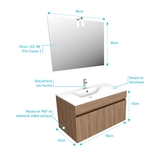 Ensemble Meuble de salle de bain chene celtique 60cm suspendu + vasque ceramique blanche + miroir