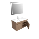 Ensemble Meuble de salle de bain chene celtique 60cm suspendu + vasque ceramique blanche + miroir