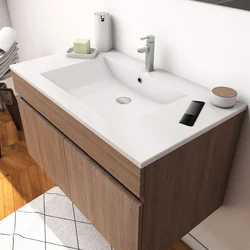 Ensemble Meuble de salle de bain chene celtique 60cm suspendu + vasque ceramique blanche + miroir