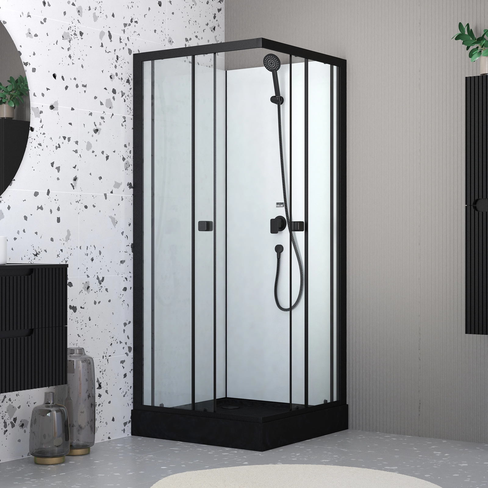 ESSENTIEL 80 WITH MATT BLACK SHOWER TRAY / ESSENTIEL 80 AVEC RECEVEUR MAT NOIR ESSENTIEL 80 WITH MATT BLACK SHOWER TRAY / ESSENTIEL 80 AVEC RECEVEUR MAT NOIR