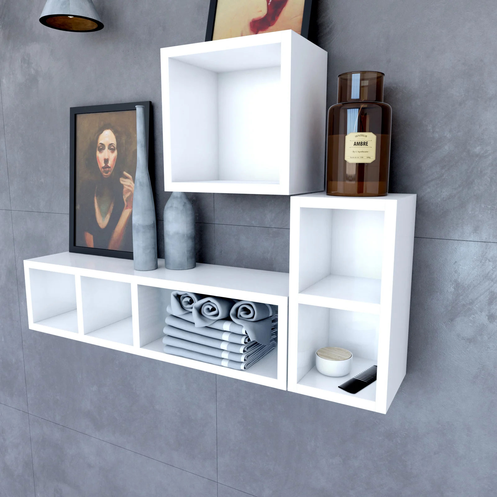 Etagère murale 40x20x20cm blanche de rangement 2 emplacements - PERSONALYZ DUO