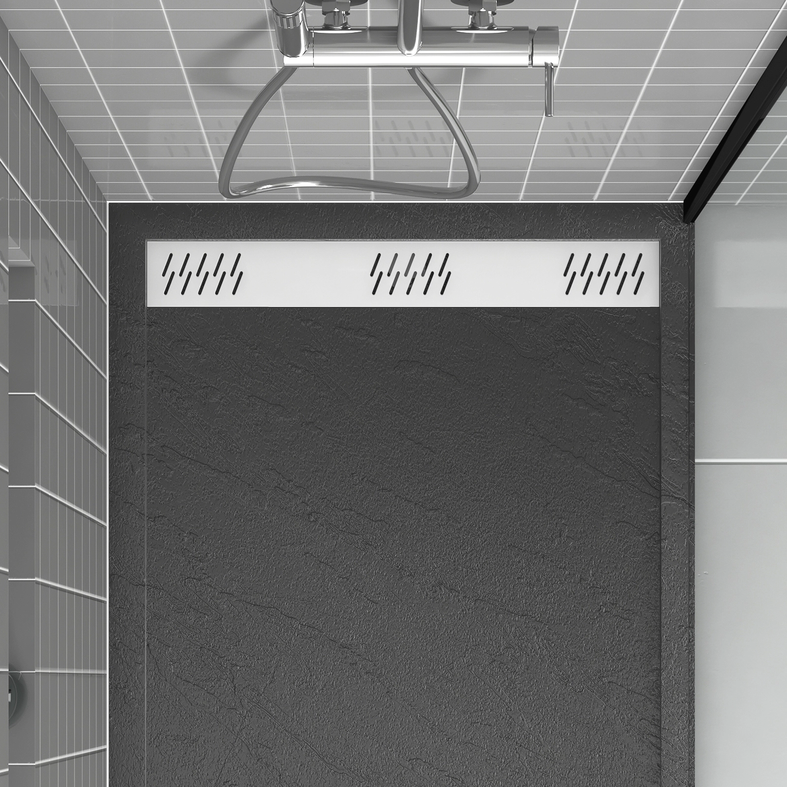 Grille linéaire en Aluminium Blanc pour receveur - 69.5x11x0.2cm - GRID LINE WHITE Grille linéaire en Aluminium Blanc pour receveur - 69.5x11x0.2cm - GRID LINE WHITE