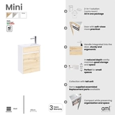 KIT MINI WALL HUNG VANITY 40 WHITE AND GREY OAK PEFC + WASHBASIN / KIT MINI CAISSON SUSPENDU 40 BLANC ET CHENE GRIS PEFC + VASQUE 