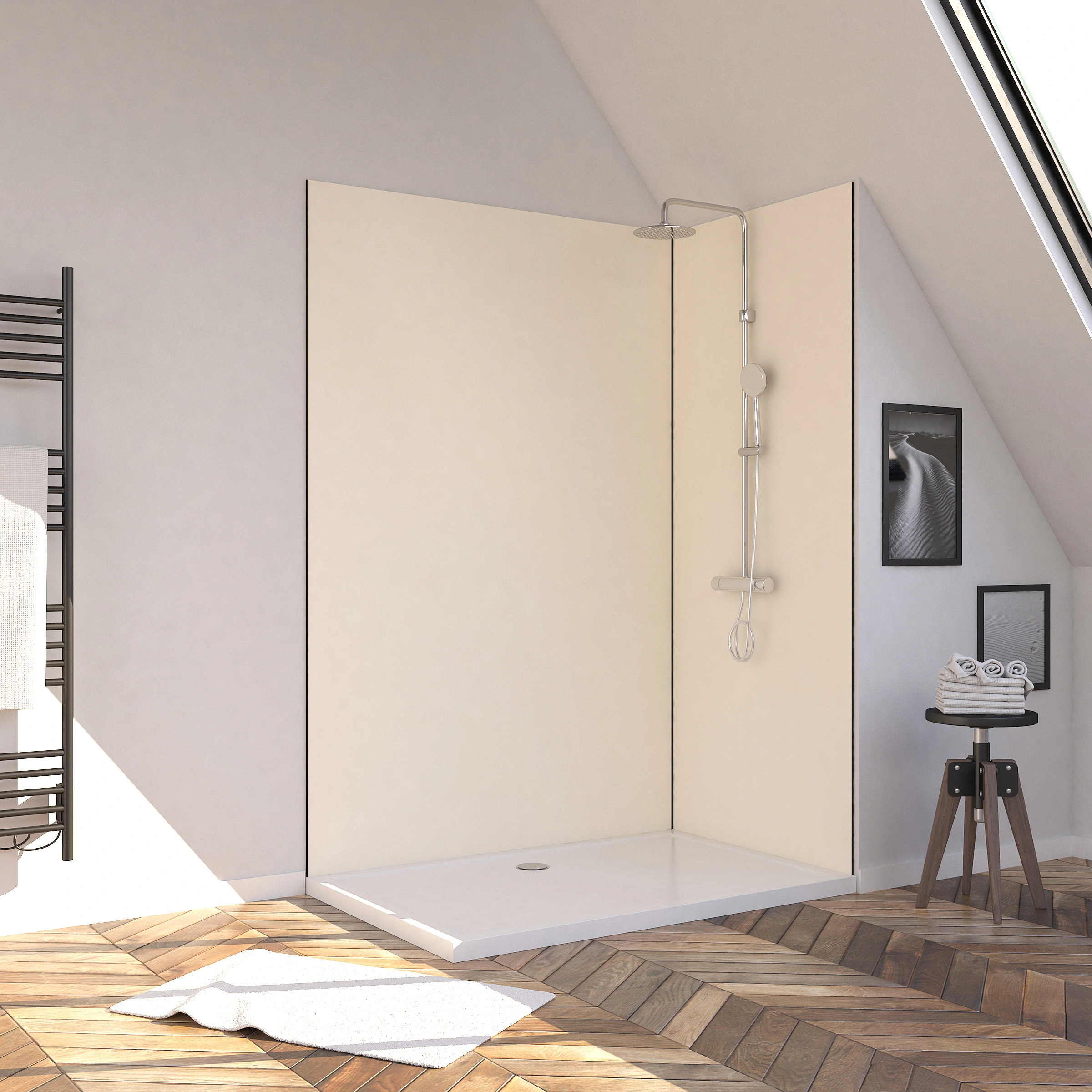 LOT de 2 Panneaux Muraux Aluminium IVOIRE 90+120x210 cm avec Profilés NOIR MAT - WALL'IT