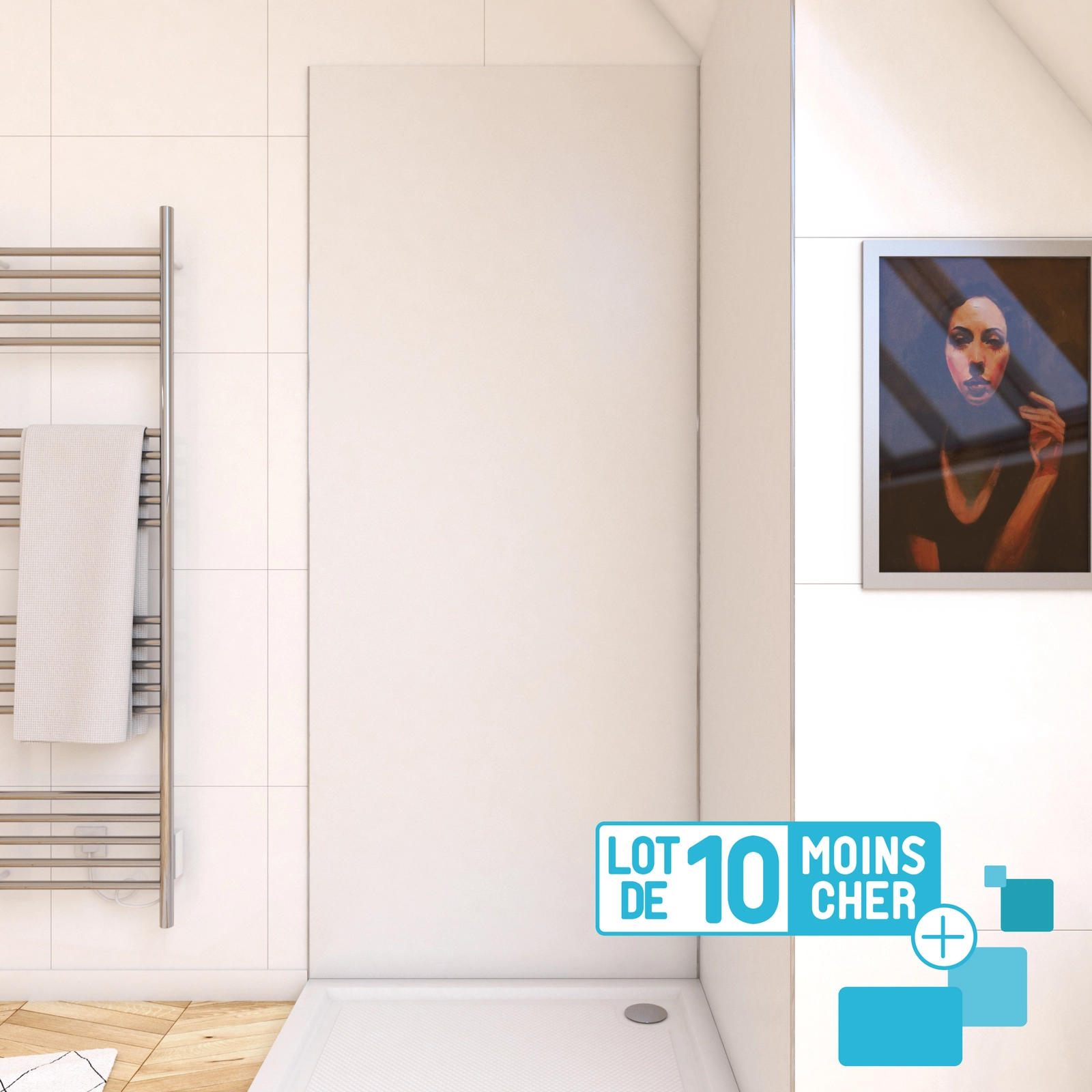 LOT de 10 Panneaux Muraux pour salle de bains en Aluminium Blanc - 90x210cm - WALL'IT
