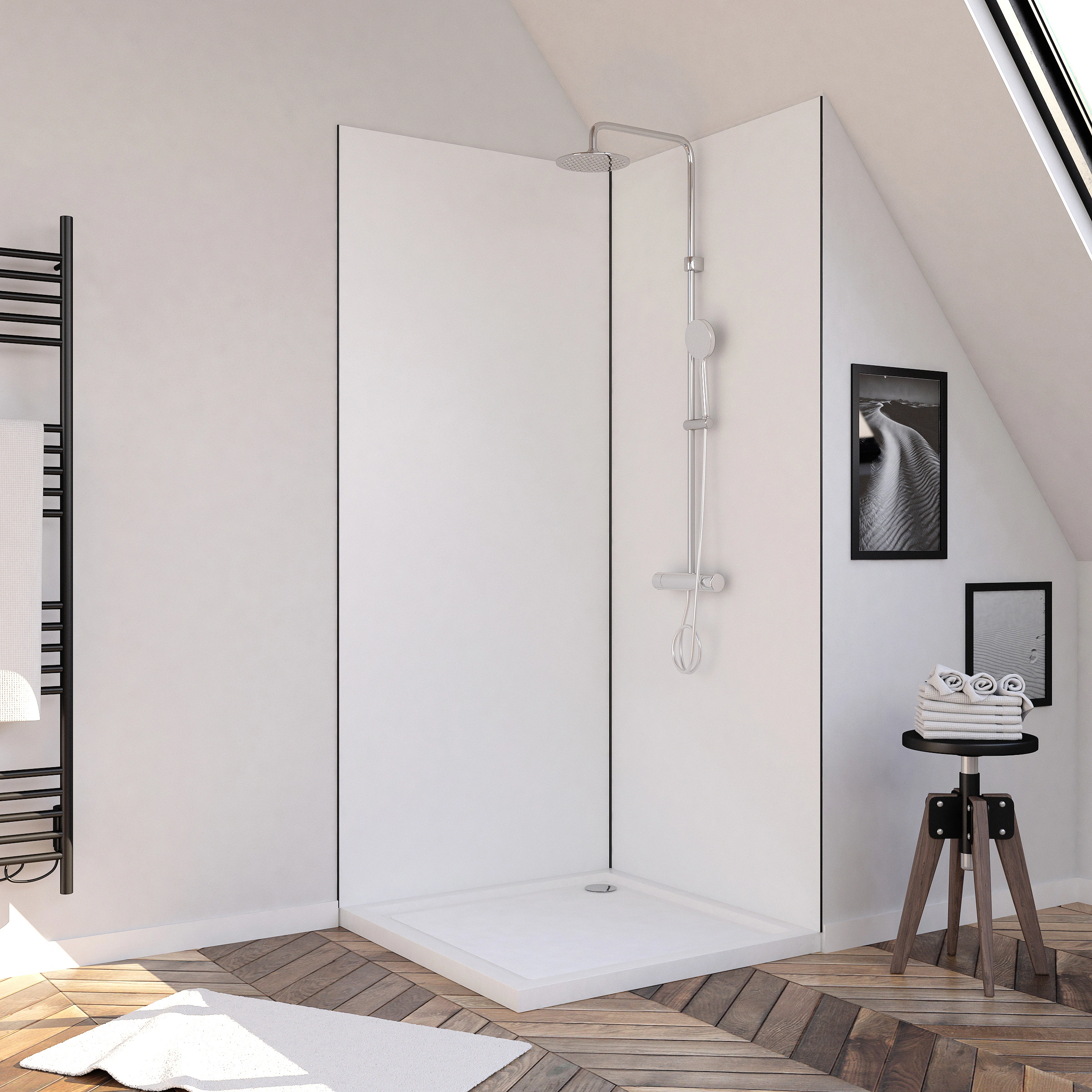 LOT de 2 Panneaux Muraux Aluminium BLANC 90+90x210 cm avec Profilés NOIR MAT - WALL'IT