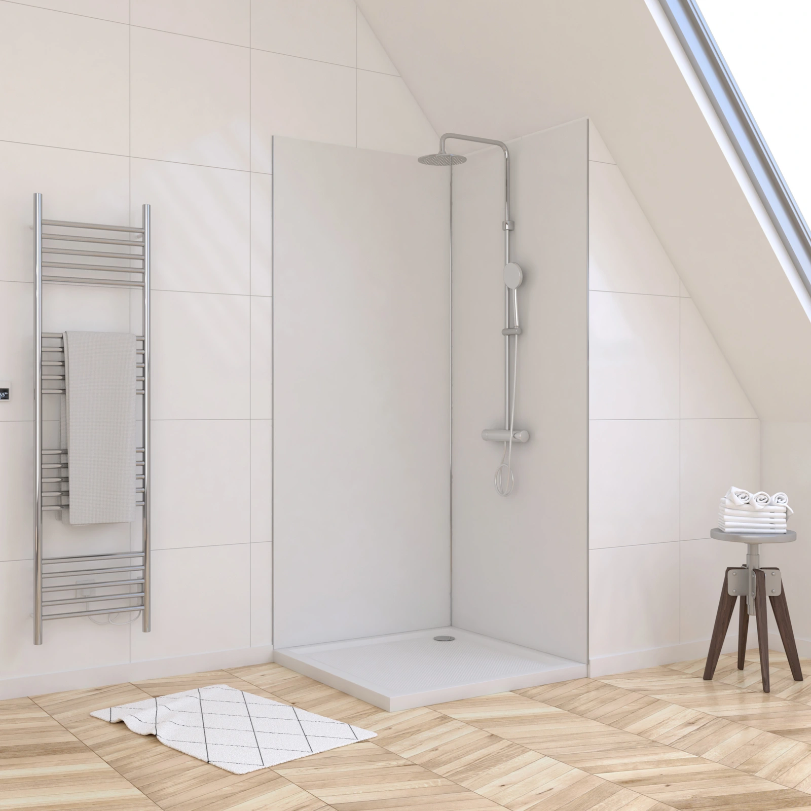 Lot de 2 Panneaux Muraux Blanc 90x210 cm - Profilés de Jonction et Finition Chromés - WALL' IT Lot de 2 Panneaux Muraux Blanc 90x210 cm - Profilés de Jonction et Finition Chromés - WALL' IT