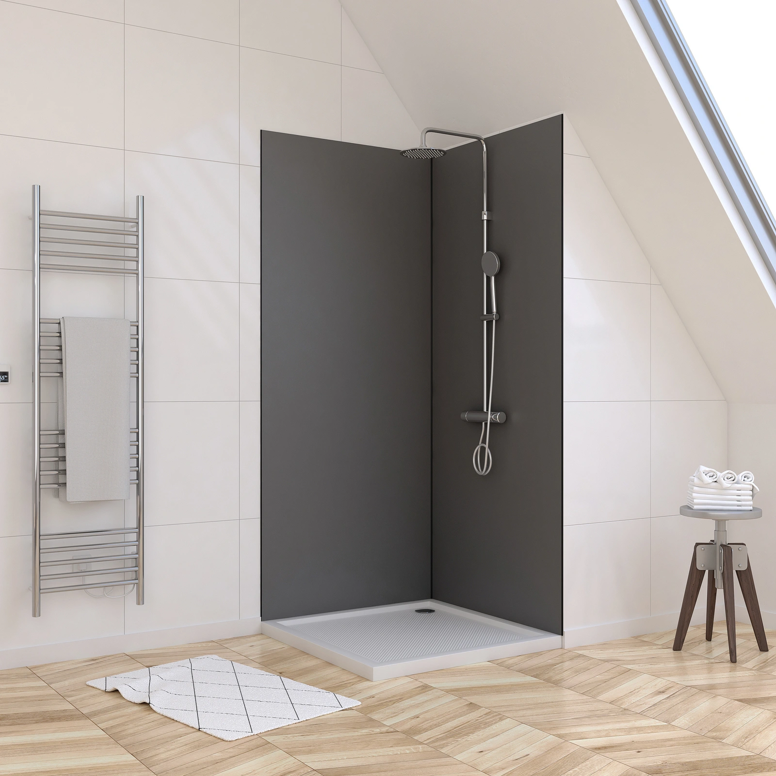 Lot de 2 Panneaux Muraux Gris 90x210 cm - Profilés de Jonction et Finition Noirs - WALL' IT Lot de 2 Panneaux Muraux Gris 90x210 cm - Profilés de Jonction et Finition Noirs - WALL' IT