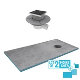 LOT de 2 Receveurs de Douche à Carreler 160x90 cm avec Bondes à Sortie Horizontale - Grille Inox