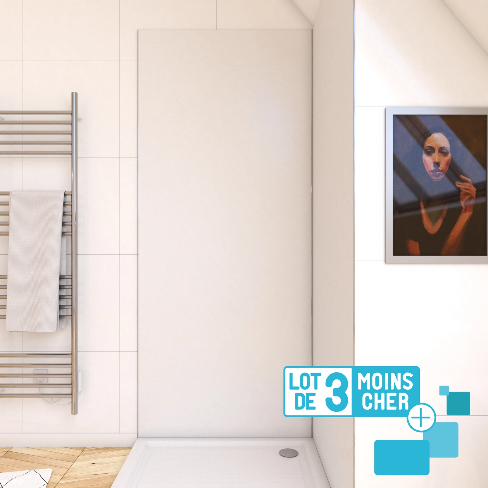 LOT de 3 Panneaux Muraux pour salle de bains en Aluminium Blanc - 90x210cm - WALL'IT