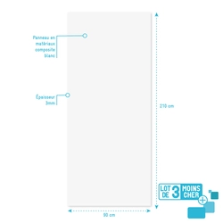 LOT de 3 Panneaux Muraux pour salle de bains en Aluminium Blanc - 90x210cm - WALL'IT