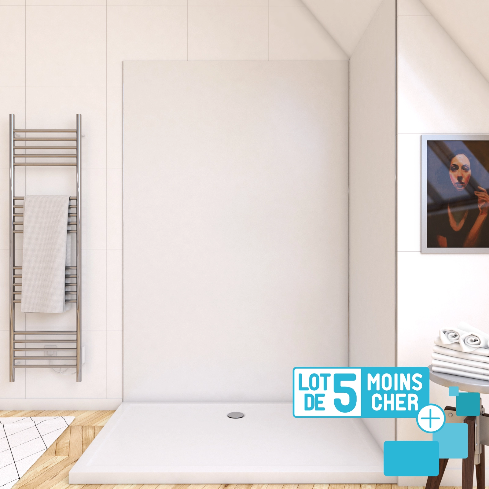 LOT de 5 Panneaux Muraux pour salle de bains en Aluminium Blanc - 120x210cm - WALL'IT
