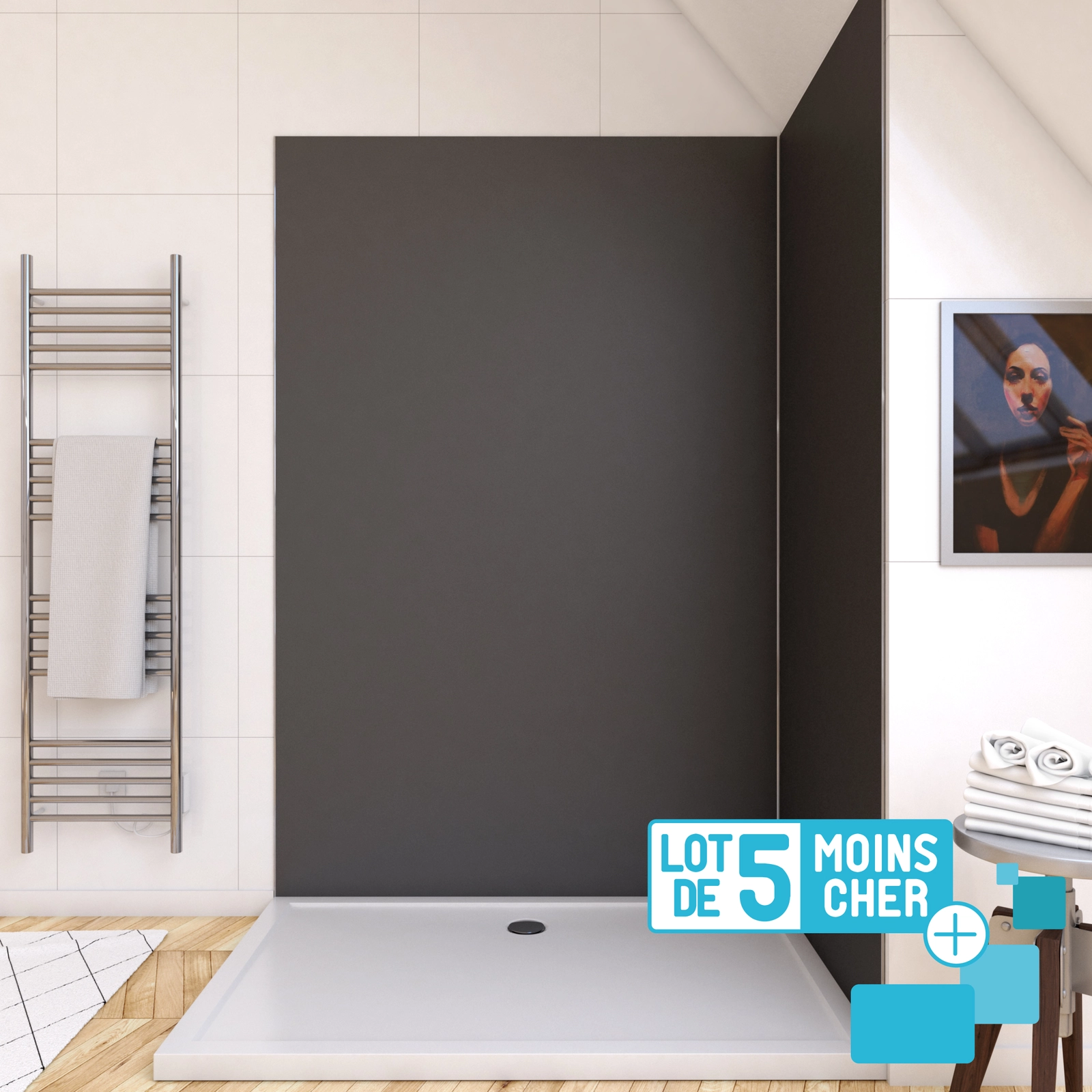 LOT de 5 Panneaux Muraux pour salle de bains en Aluminium Gris - 120x210cm - WALL'IT LOT de 5 Panneaux Muraux pour salle de bains en Aluminium Gris - 120x210cm - WALL'IT