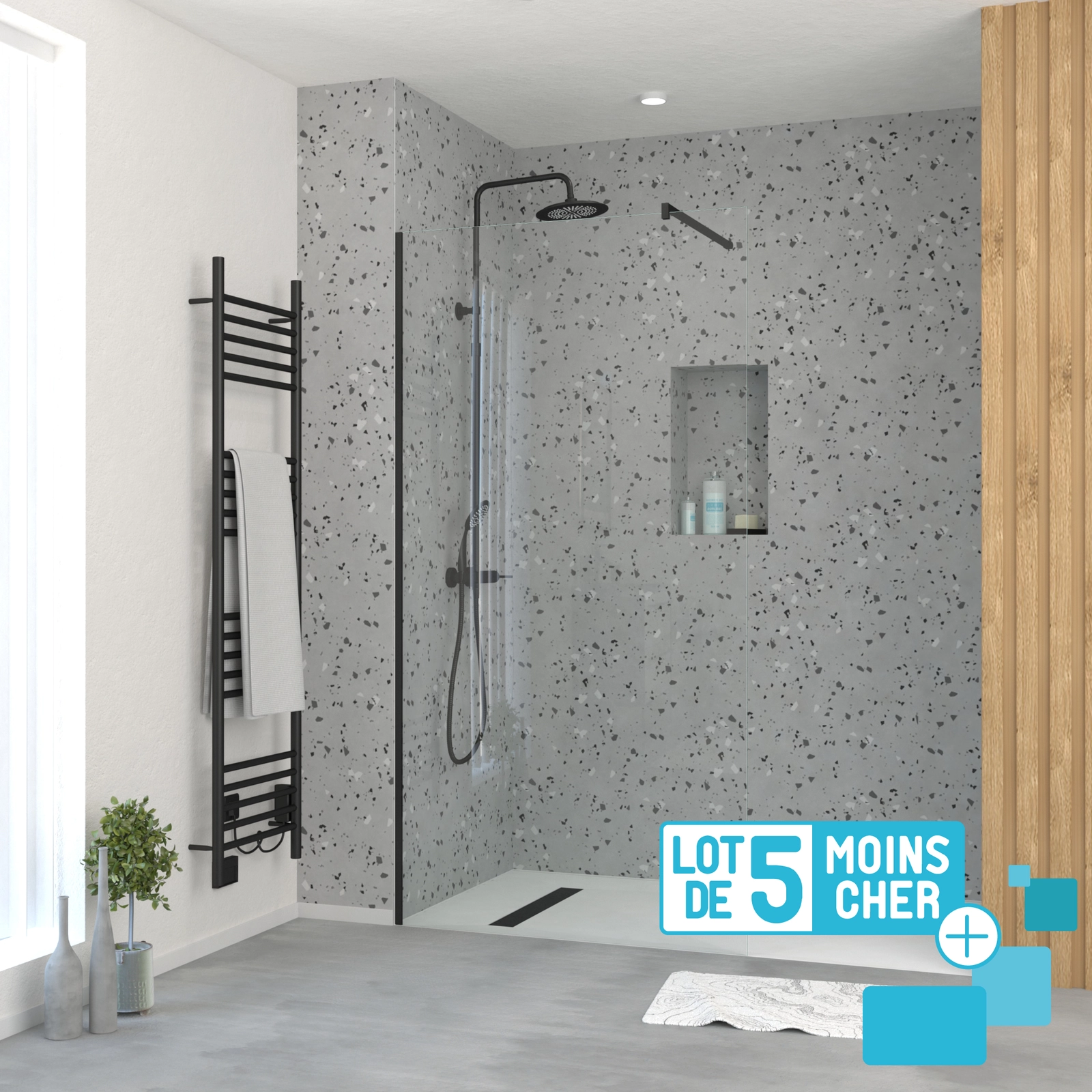 LOT de 5 Parois de Douche 100x195 cm en Verre Tremp