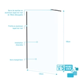 LOT de 5 Parois de Douche 120x195 cm en Verre Trempé 5 mm - Profilés et Bras Noirs