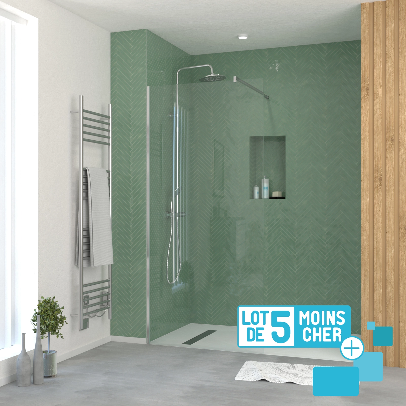 LOT de 5 Parois de Douche 90x195 cm en Verre Trempé 5 mm - Profilés et Bras Chromés LOT de 5 Parois de Douche 90x195 cm en Verre Trempé 5 mm - Profilés et Bras Chromés